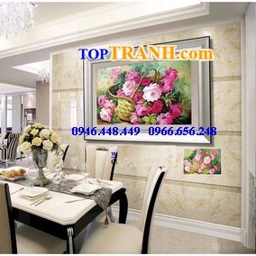 Tranh gắn đá giỏ hoa hồng